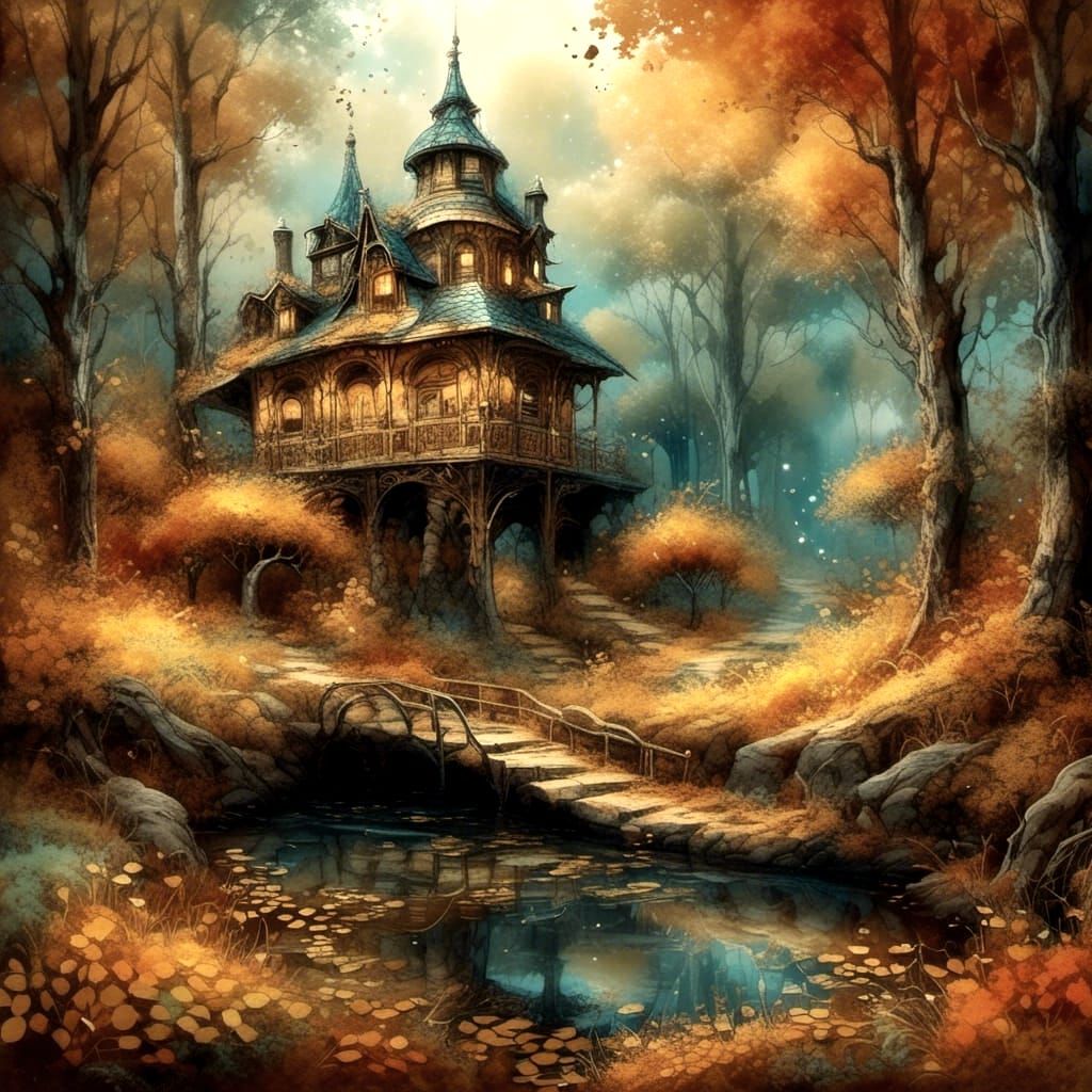 Enchanted Pixie House in Autumnal Forest