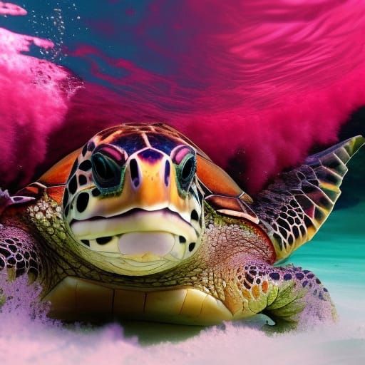 Hyperrealistic Pink Turtle in Splash Art Style