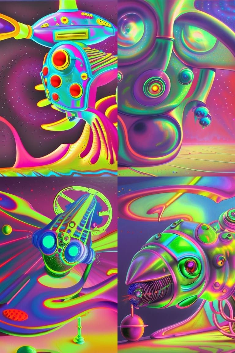 Laser Beam Alien Fish Robot in Cosmic Wonderland