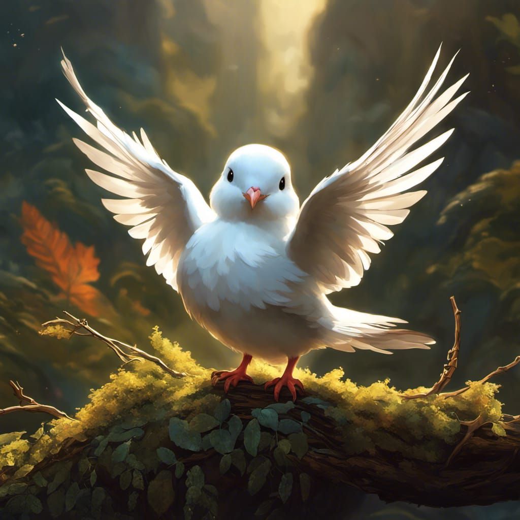 Chibi Dove with Olive Branch in 3D Style