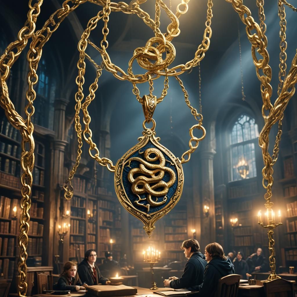 Golden Serpent Pendant in Hogwarts Classroom