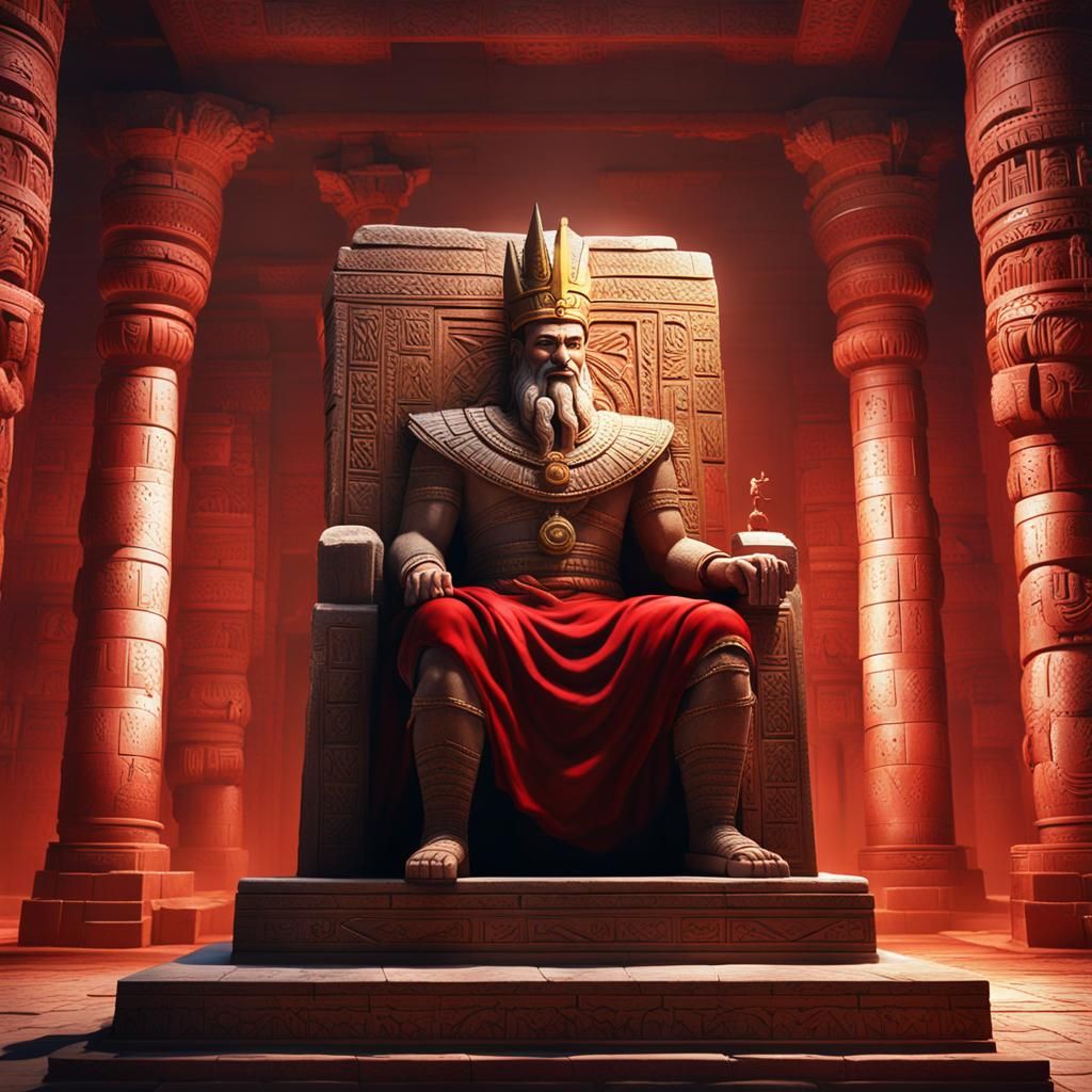 Anu, Sumerian God, Enthroned in Ziggurat Temple