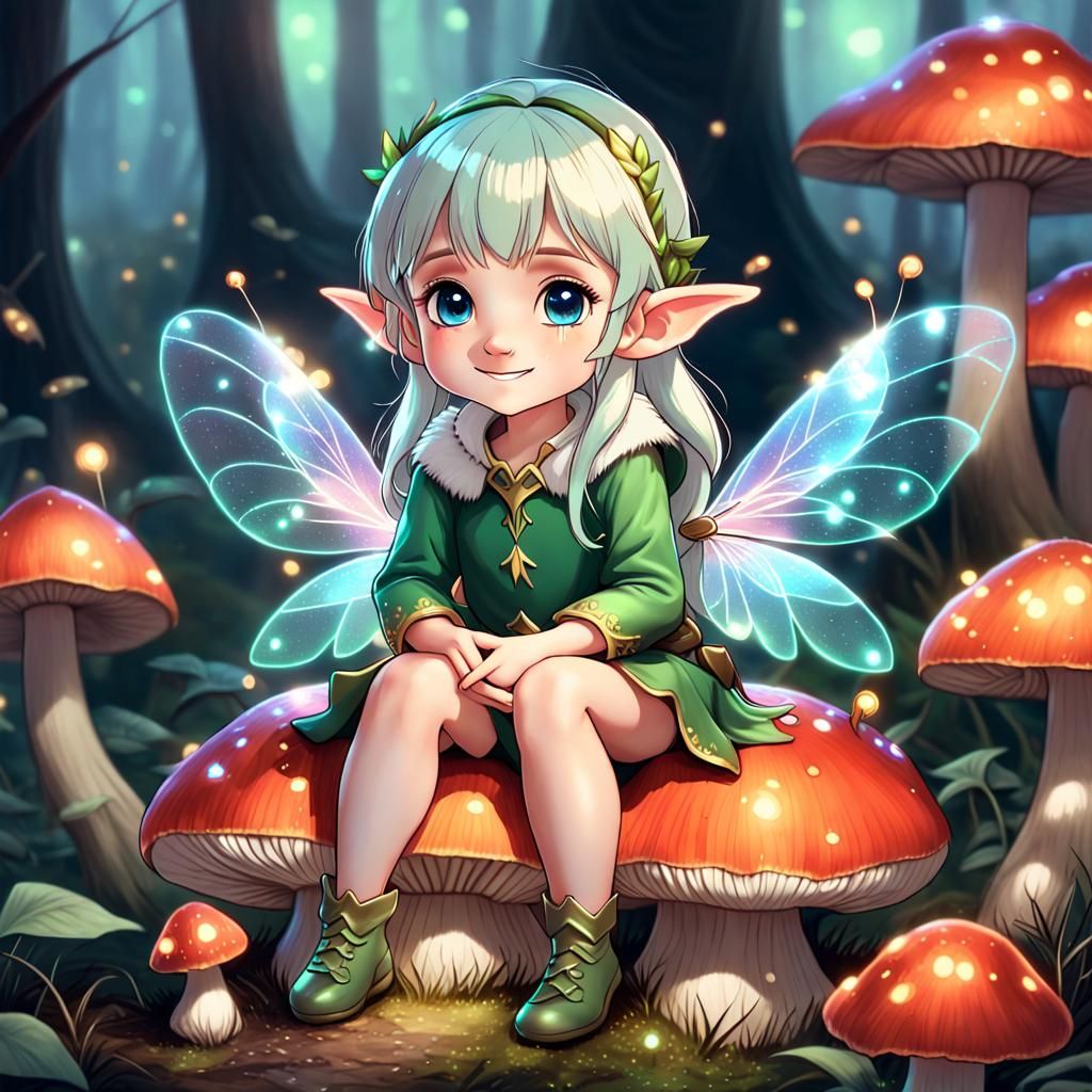 Adorable Elf with Holographic Wings in Hyperreal Detail