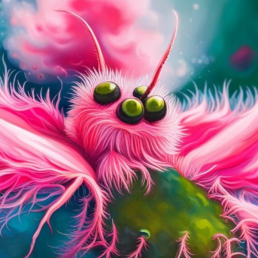 Neon Pink Insect in Cottagecore Graffiti Style