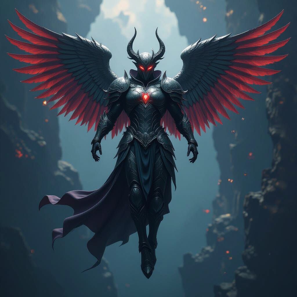 Majestic Armored Fallen Angel in Void: Fantasy Concept Art