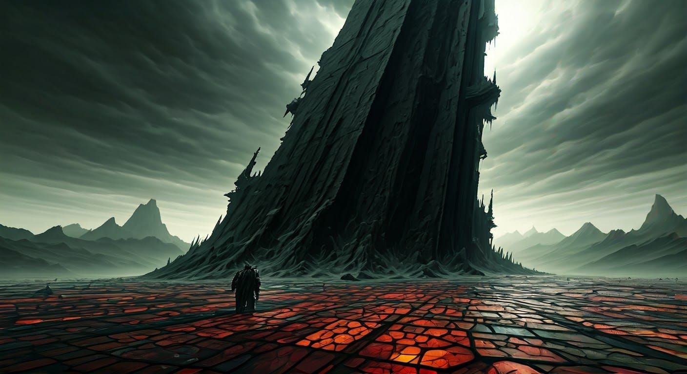 Epic Dark Monolith in a Dystopian Landscape