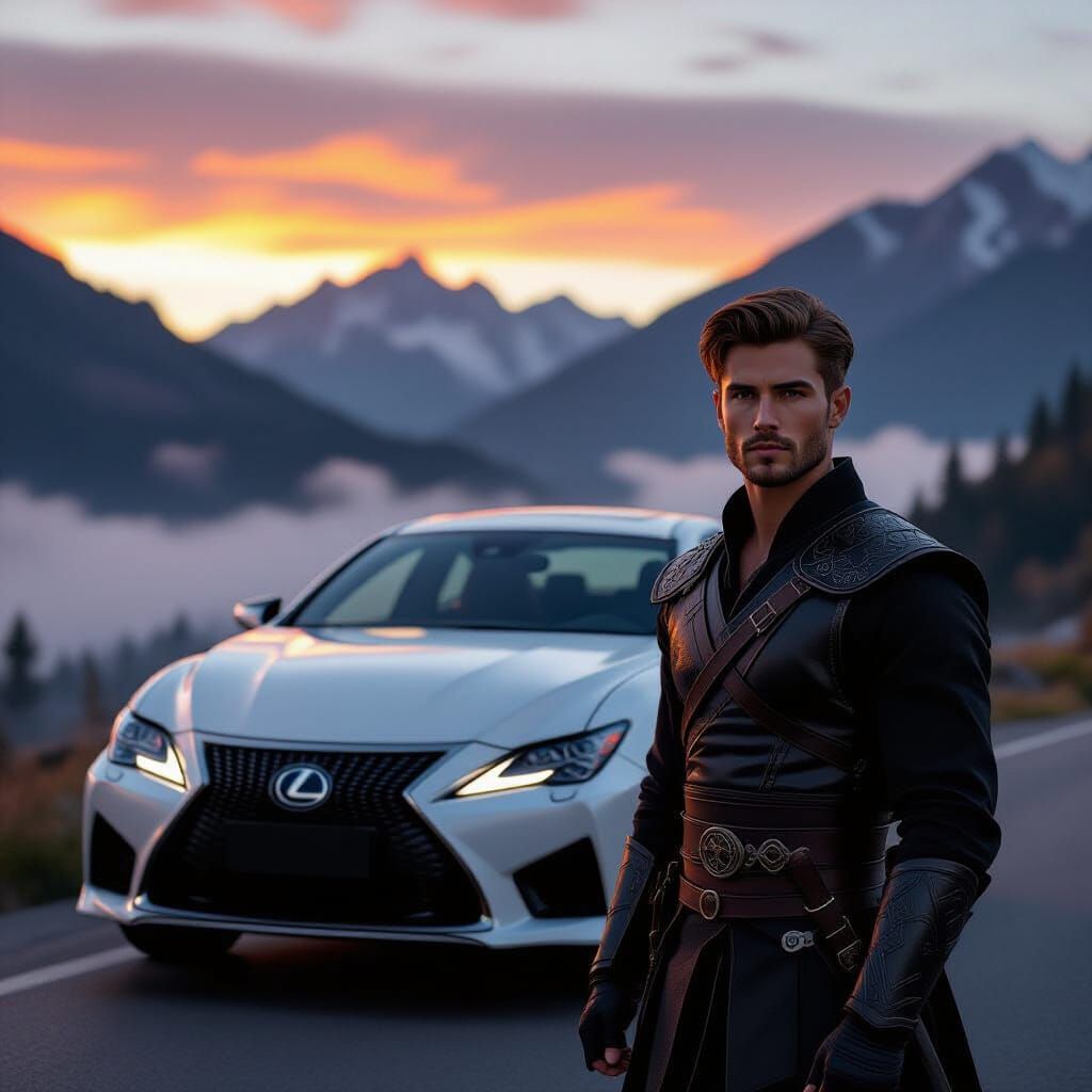 Warrior By Lexus At Sunset With Mountains