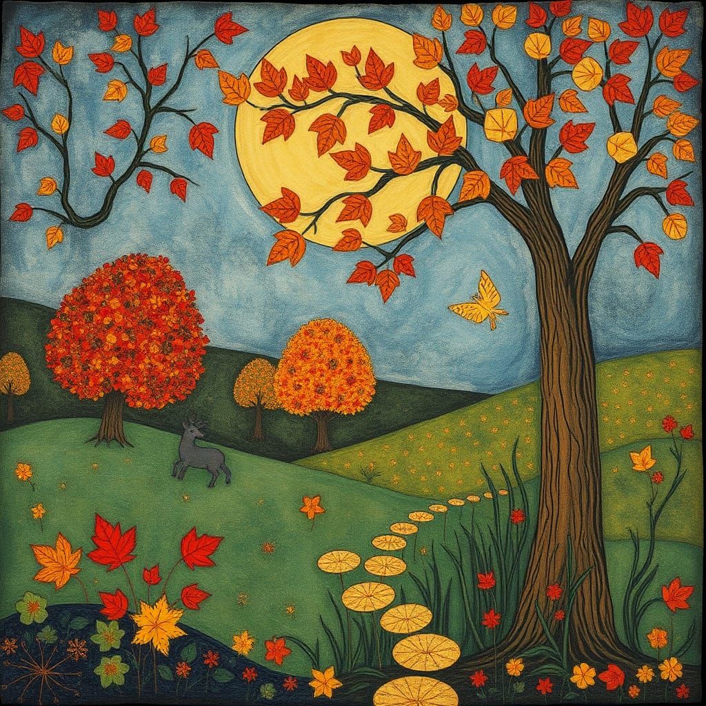 Autumn Scene in Outsider Art Style