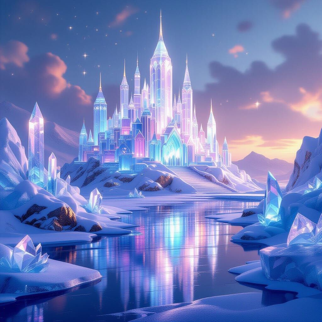 Glimmering Crystal Cityscape in Ice
