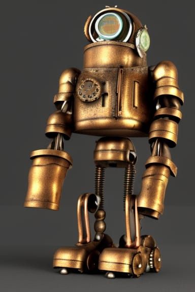 Detailed Antique Steampunk Robot Illustration