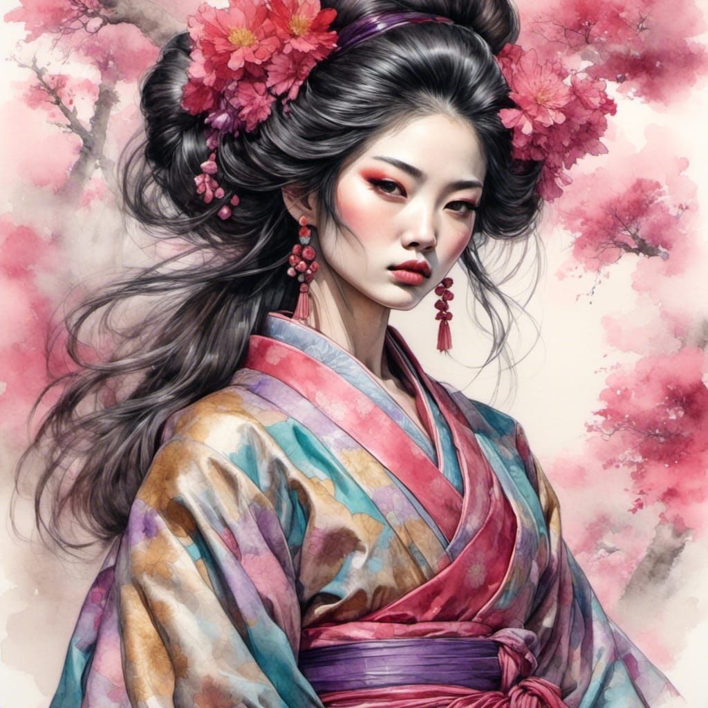 Geisha in Traditional Japanese Swords and Sorcery Style