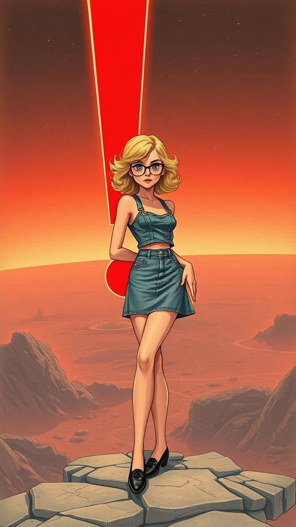 Girl Leaning in Sci-Fi Soaring Illustration