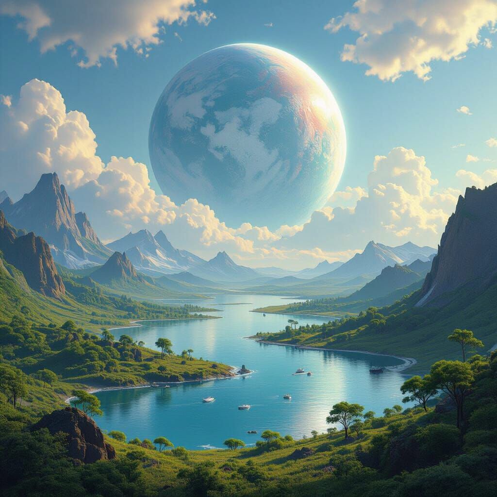 Harmonious Planet with Biosphere and Atmosphere in Dreamy St...