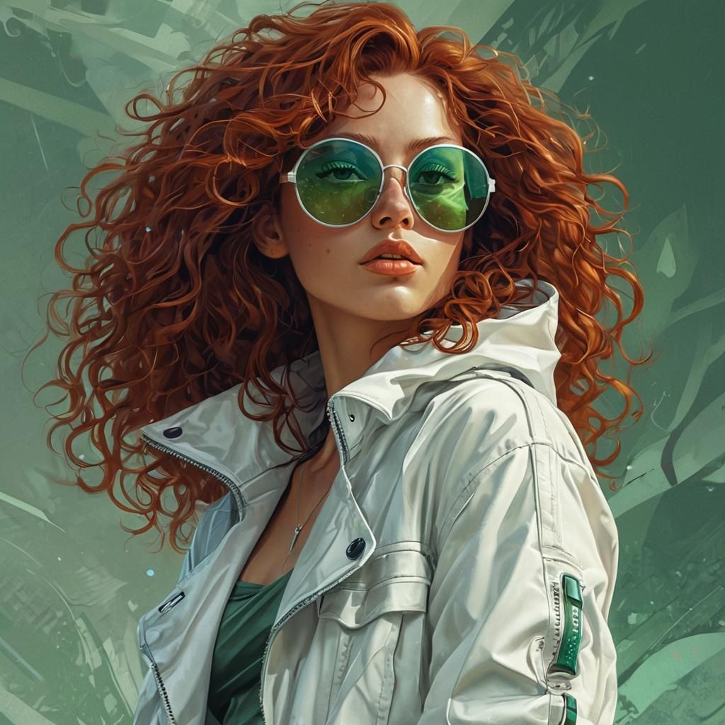 Futuristic Woman with Curly Hair in Cyberpunk Style