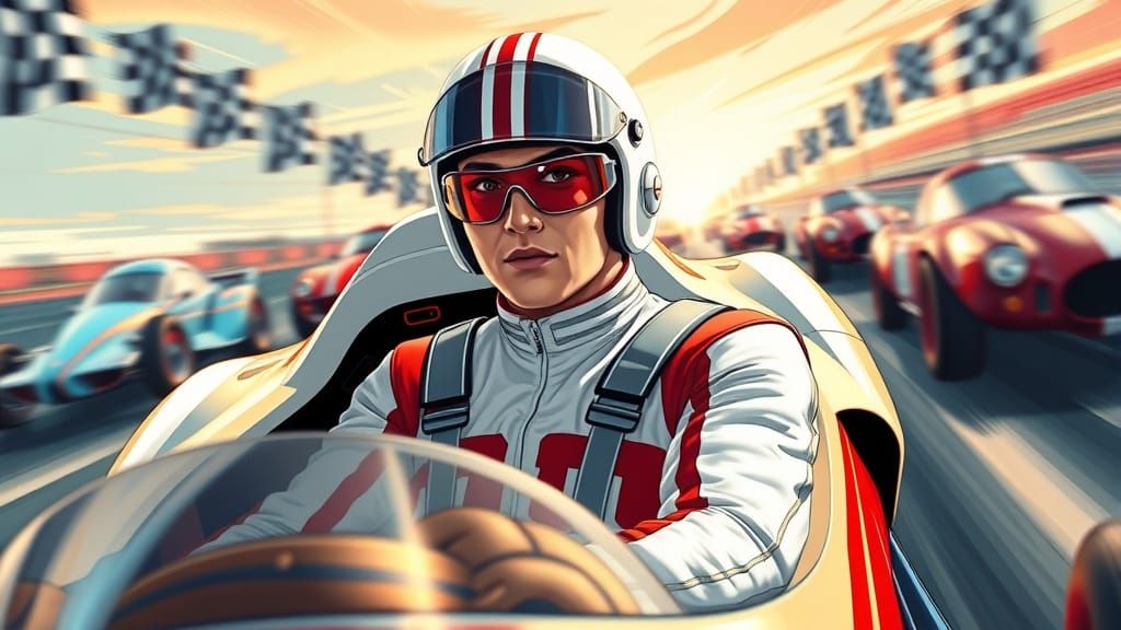 Speed Racer in Retro-Futuristic Racing Car