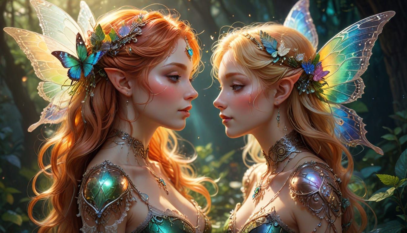 Fantasy Faerie Kisses Steampunk Elf in Ethereal Light