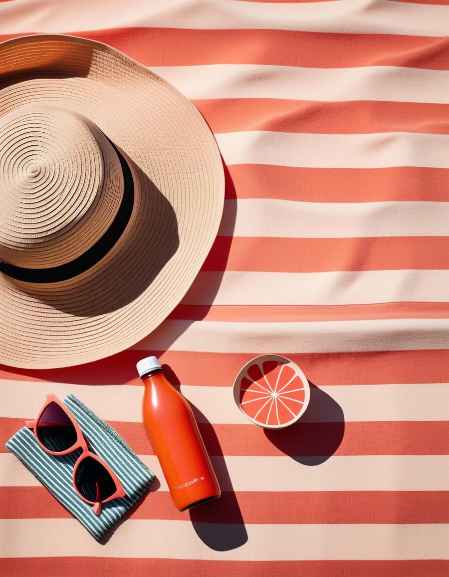 Retro Beach Scene in Cubist Art Deco Style