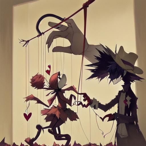 A puppet's heart, strings pulled with glee, A cruel puppetee...