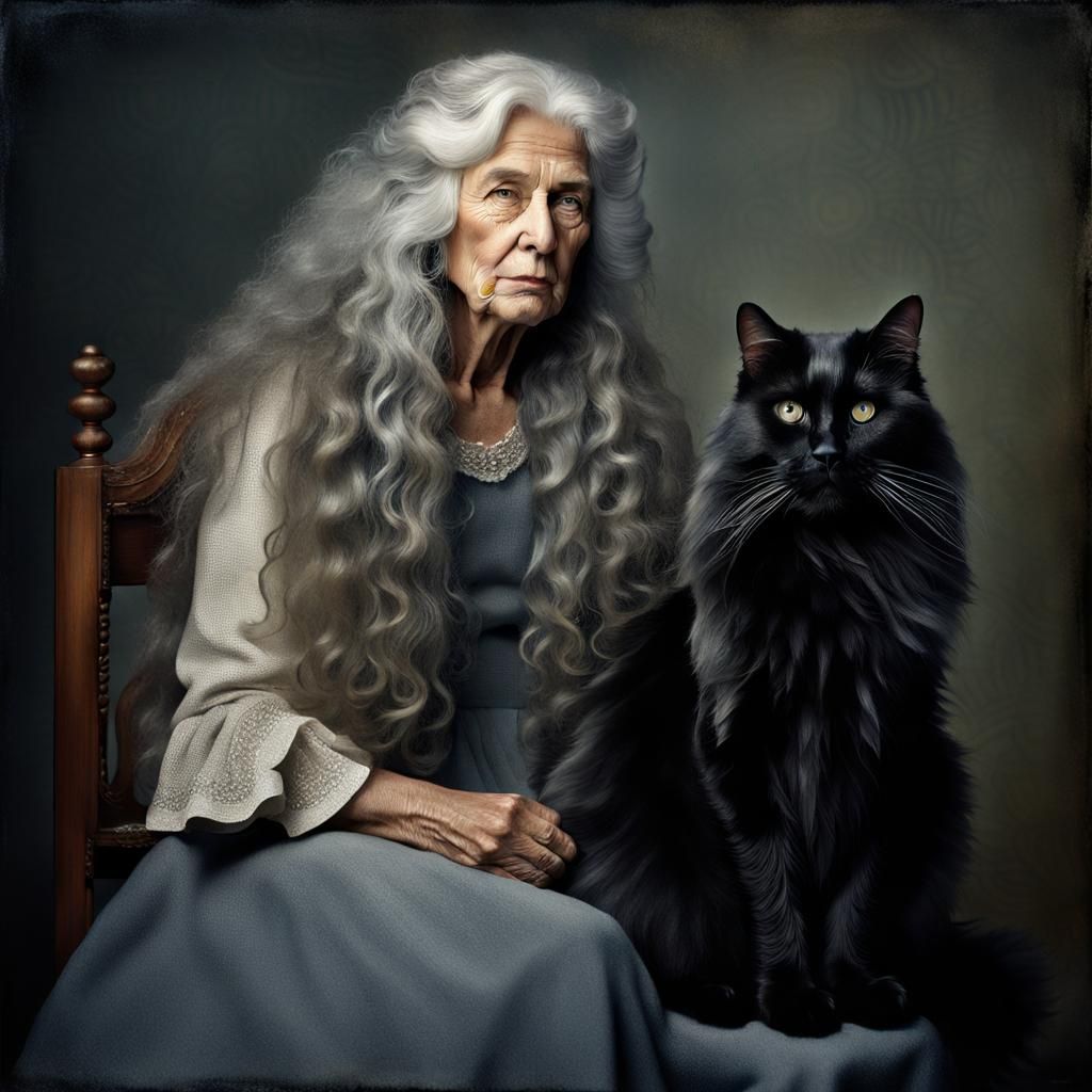 Woman and Giant Cat: Photorealistic Fine Detail