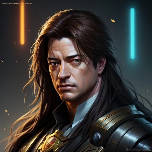 Detailed Portrait of Brendan Fraser in Art Nouveau Style