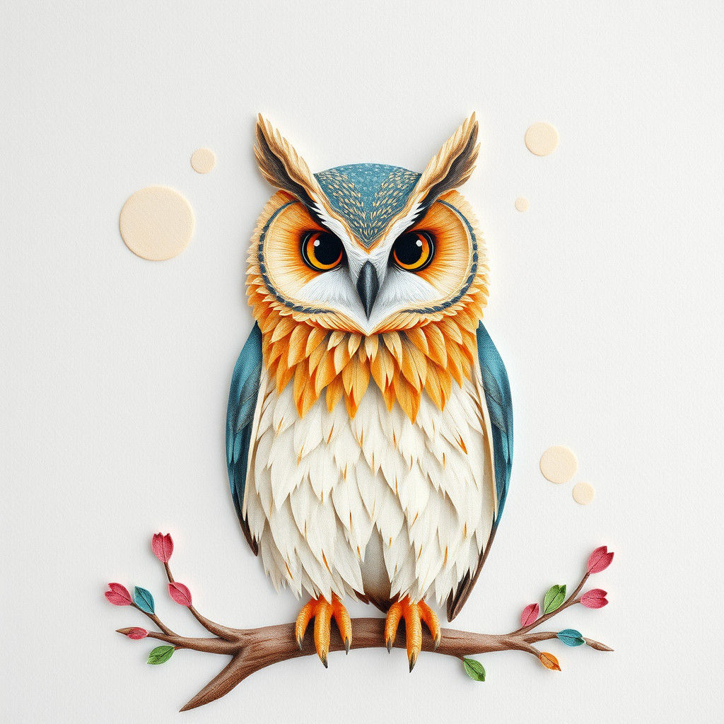 Whimsical Owl in Watercolor and Paper Quilling