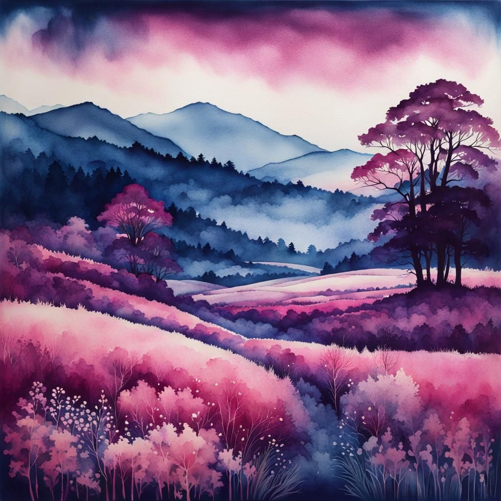 Ethereal Cyanotype Landscapes in Watercolour