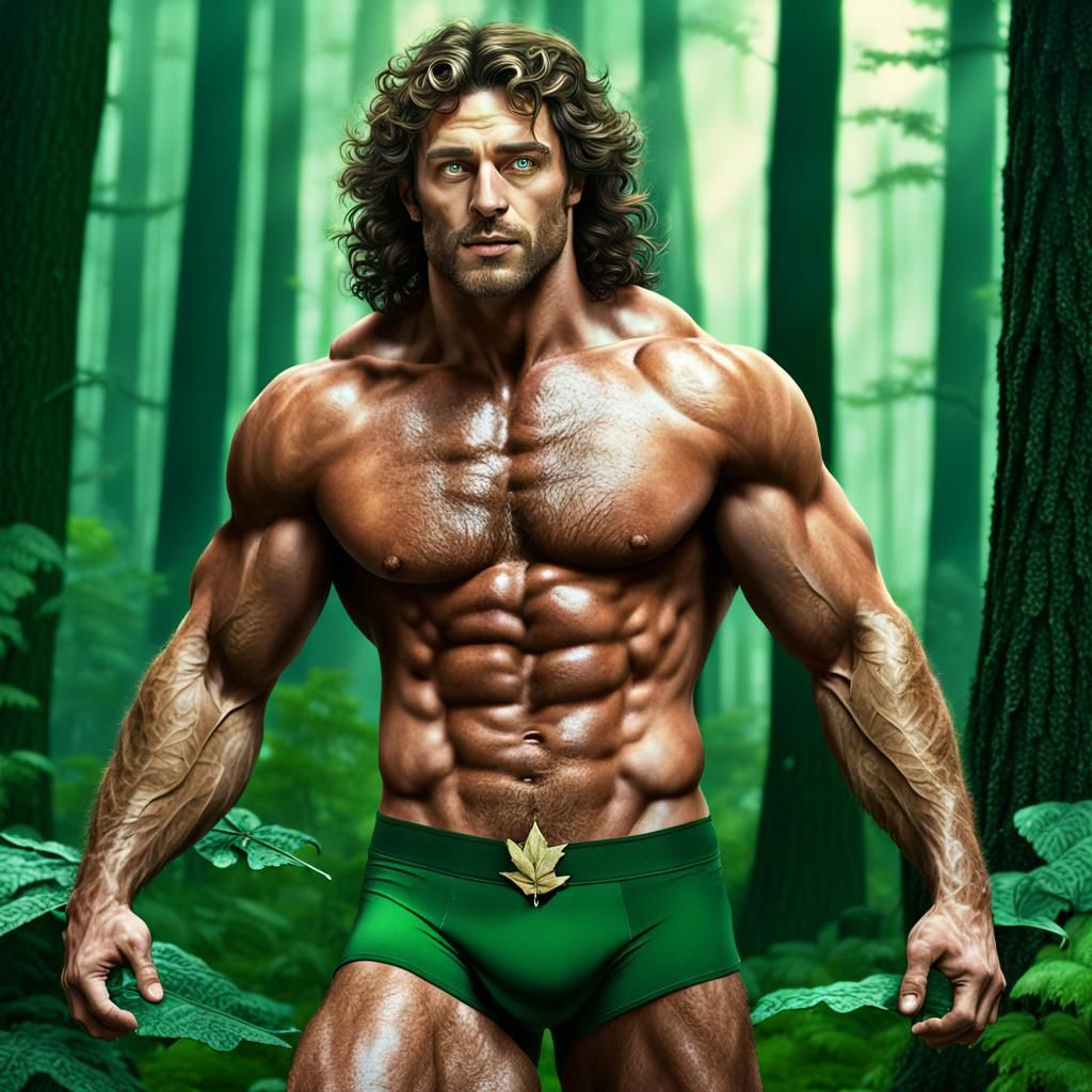 Muscular Elf in Magic Forest, Detailed Matte Painting