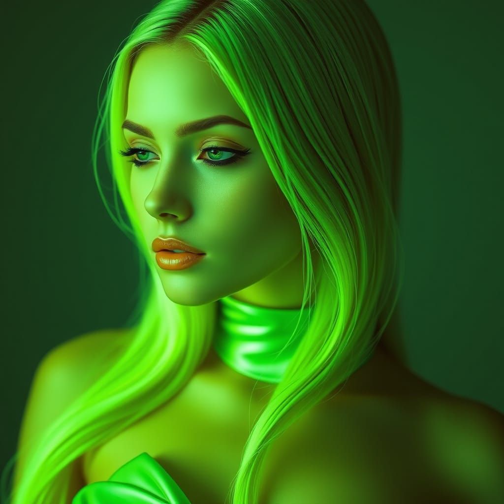 Neon Green Hair Neo-Futurism Woman Digital Painting