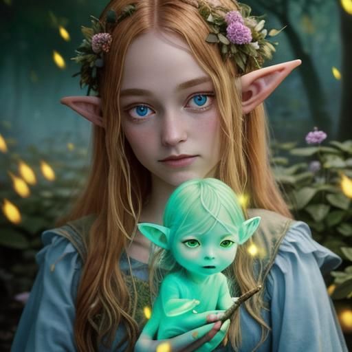 Bioluminescent Elf Portrait with Butterflies