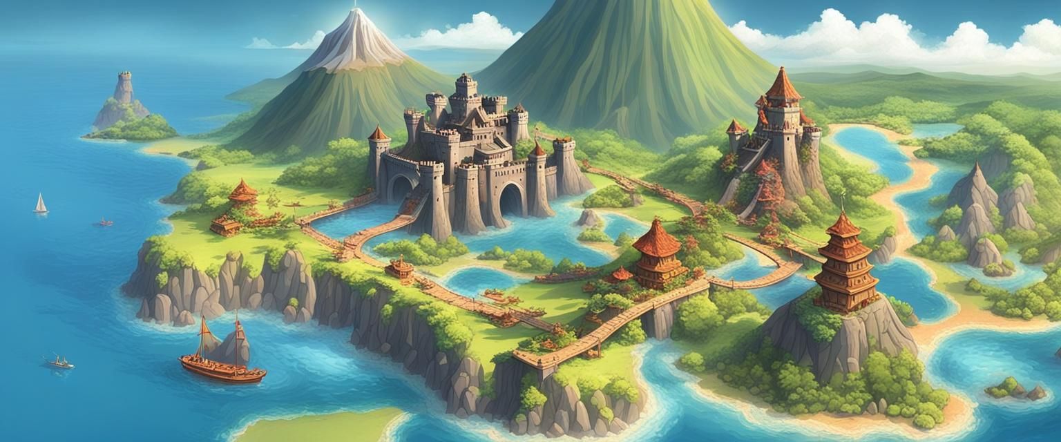 Fantasy Map with Volcano and Dark Castle