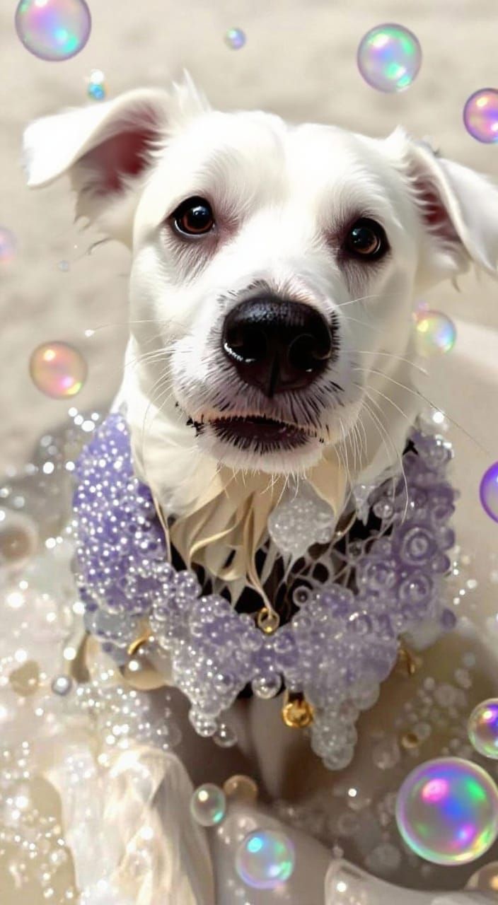 Regal Dog Enjoys a Luxurious Bath Portrait