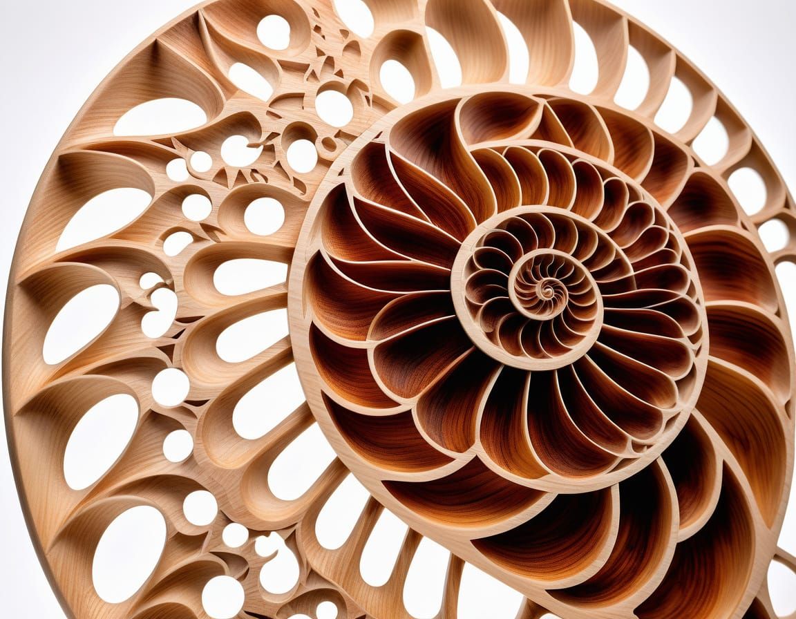 Intricate Wooden Nautilus Shell Close-Up