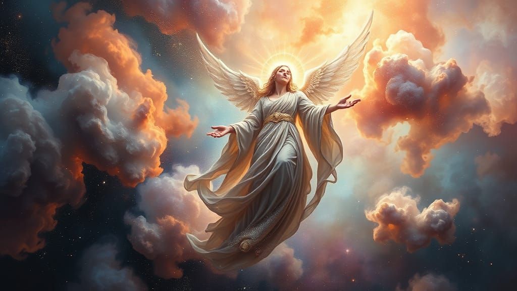 Celestial Being Floating in Vibrant Nebula