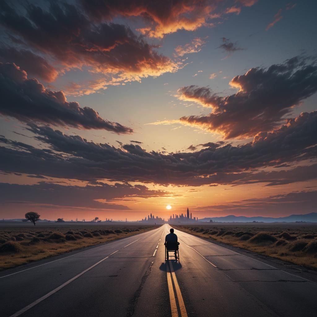 Twilight Road: A Matte Painting of Solitude