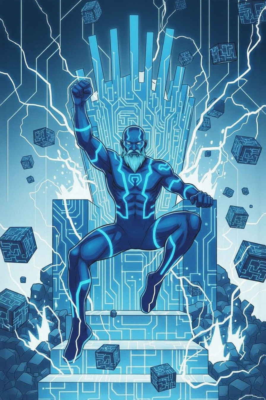 Cybeprunk Hero Dominating Techno Throne