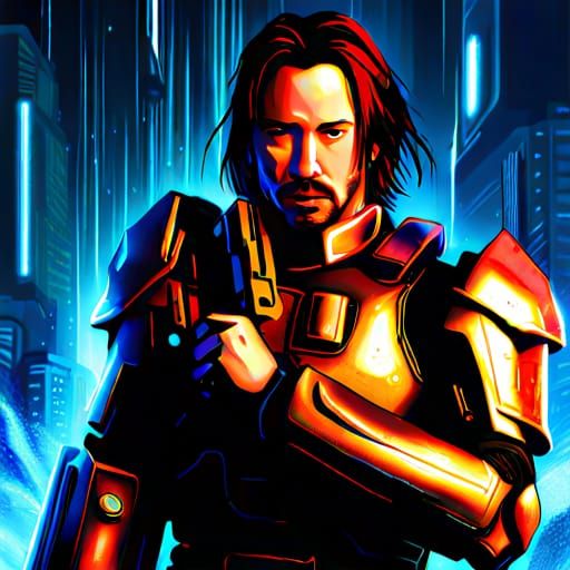 Futuristic Soldier in Power Armor with Laser Rifle