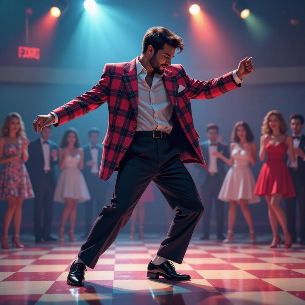 Man Dancing at Sock Hop in Hyperrealistic Digital Painting