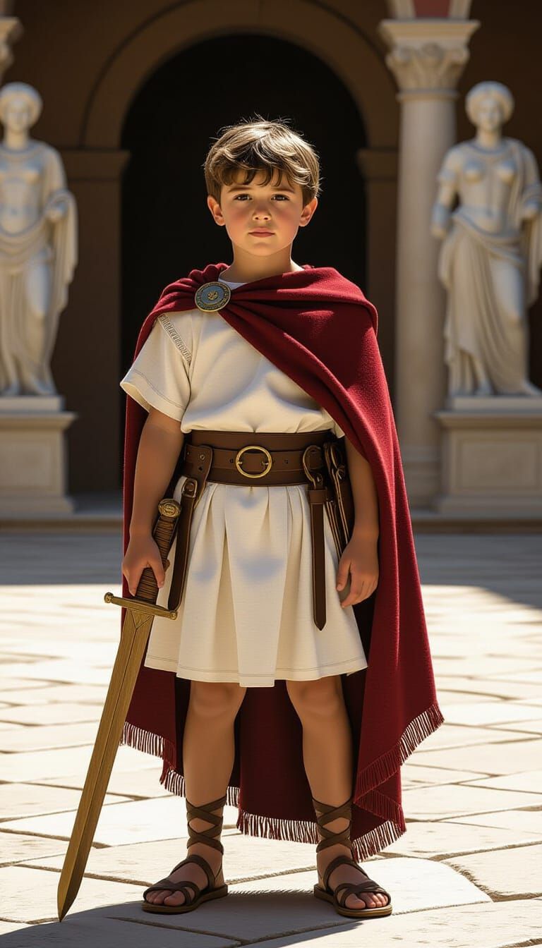Roman Boy with Toy Sword, Photorealistic Portrait