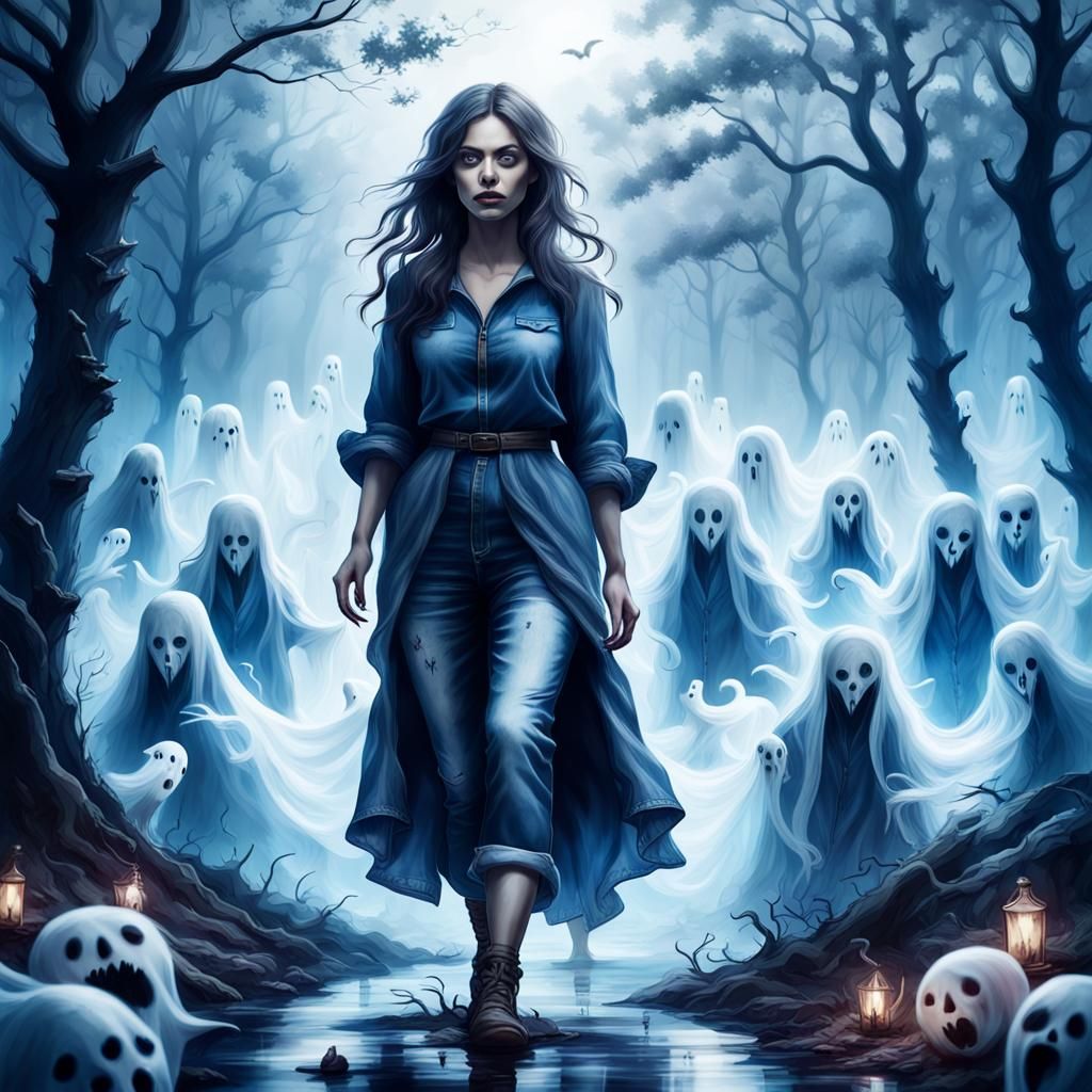 Mysterious Woman in Ghostly Woods: Dark Fantasy Art