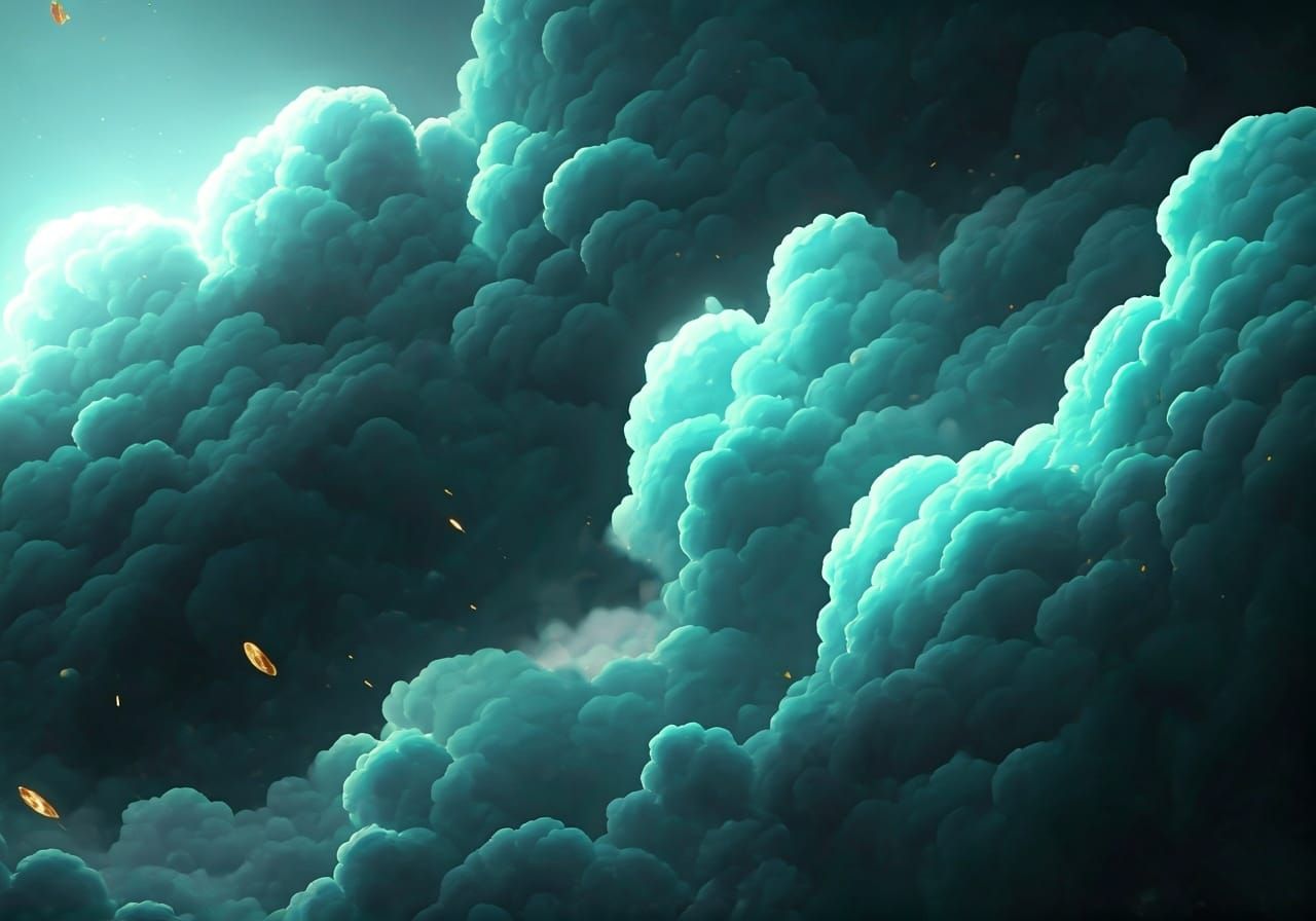 Turquoise Nebula: Ethereal Mist in Studio Ghibli Style