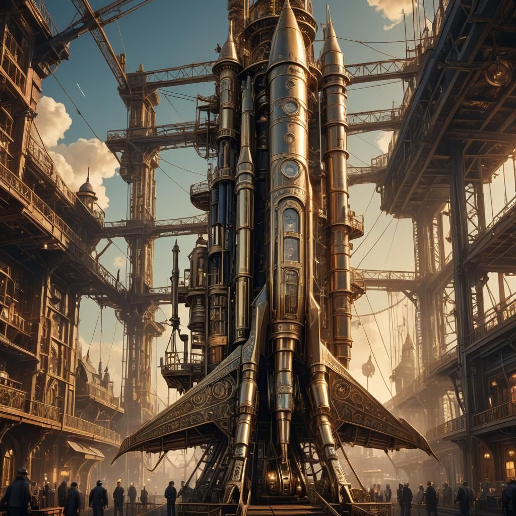Steampunk Rocketship Sci-Fi Concept Art