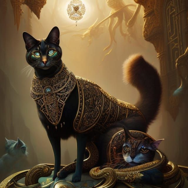 Onyx and Anubis Cat Chimera Twins in Celtic Patterns