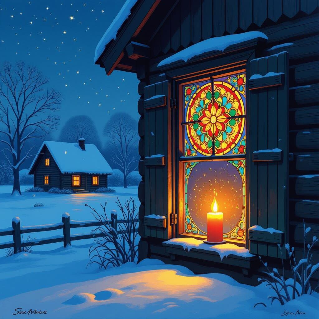 Winter Night: Stained Glass Lantern Glow