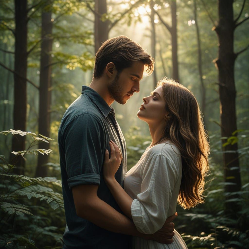 Intimate Forest Embrace in Cinematic Hyper-Realism