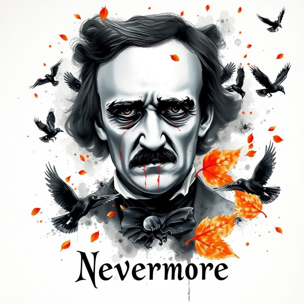 Eerie Watercolor Portrait of Edgar Allan Poe