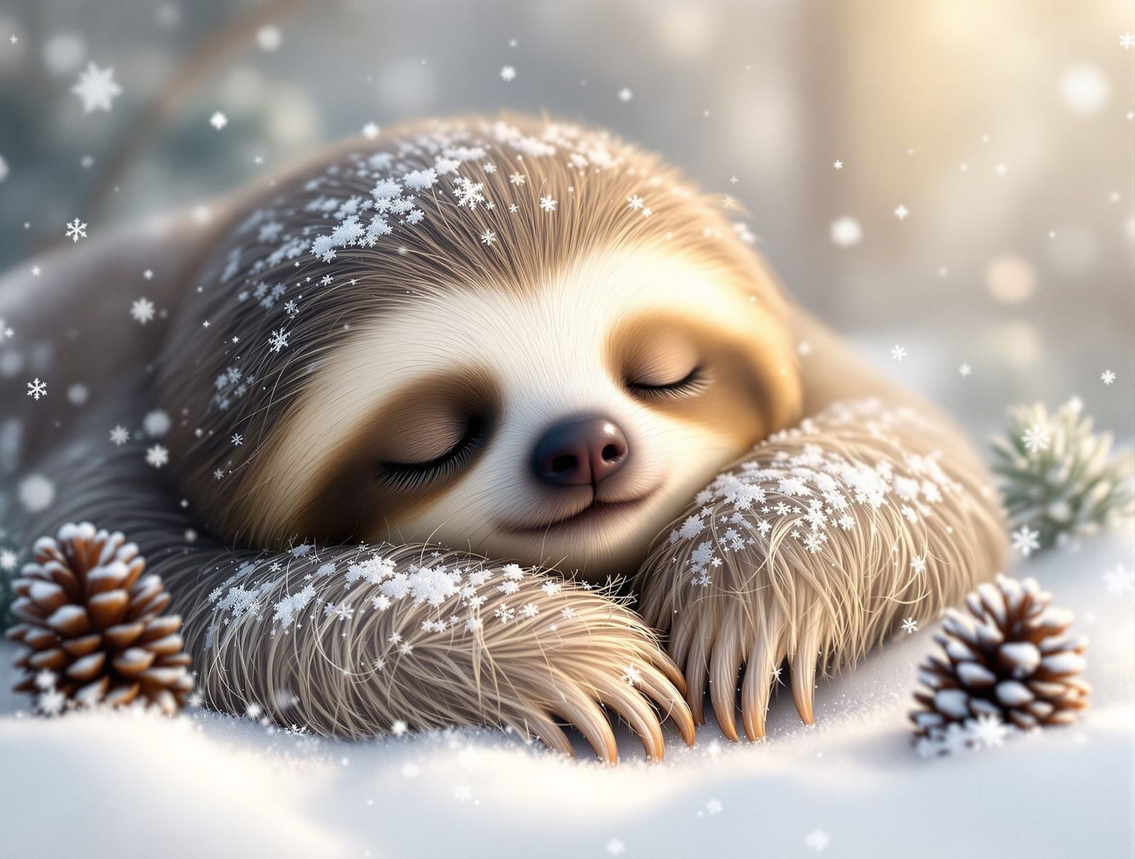 Sleeping Sloth Portrait in Dreamlike Impressionistic Style