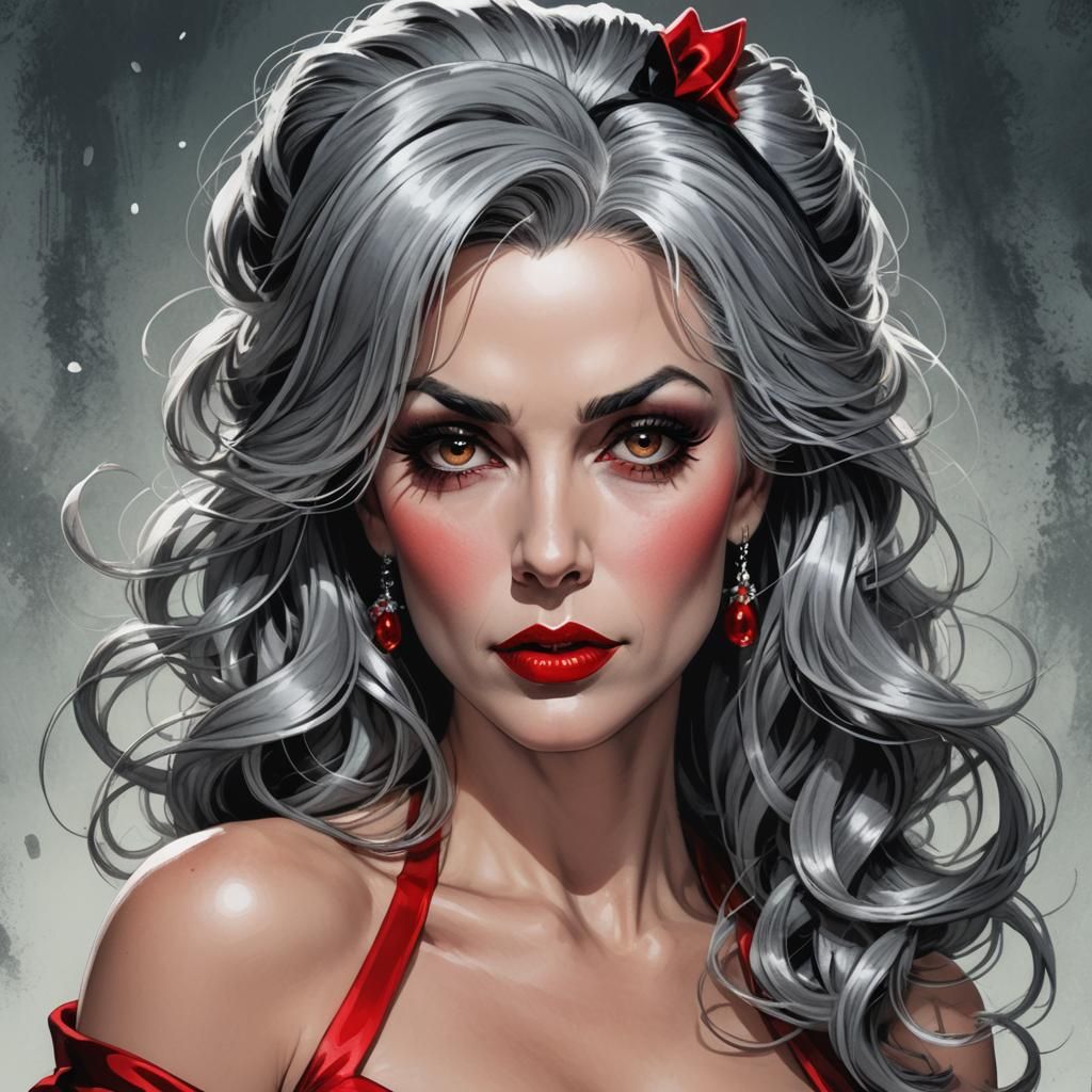Stunning Grey-Haired Woman in Lingerie: Comic Book Art