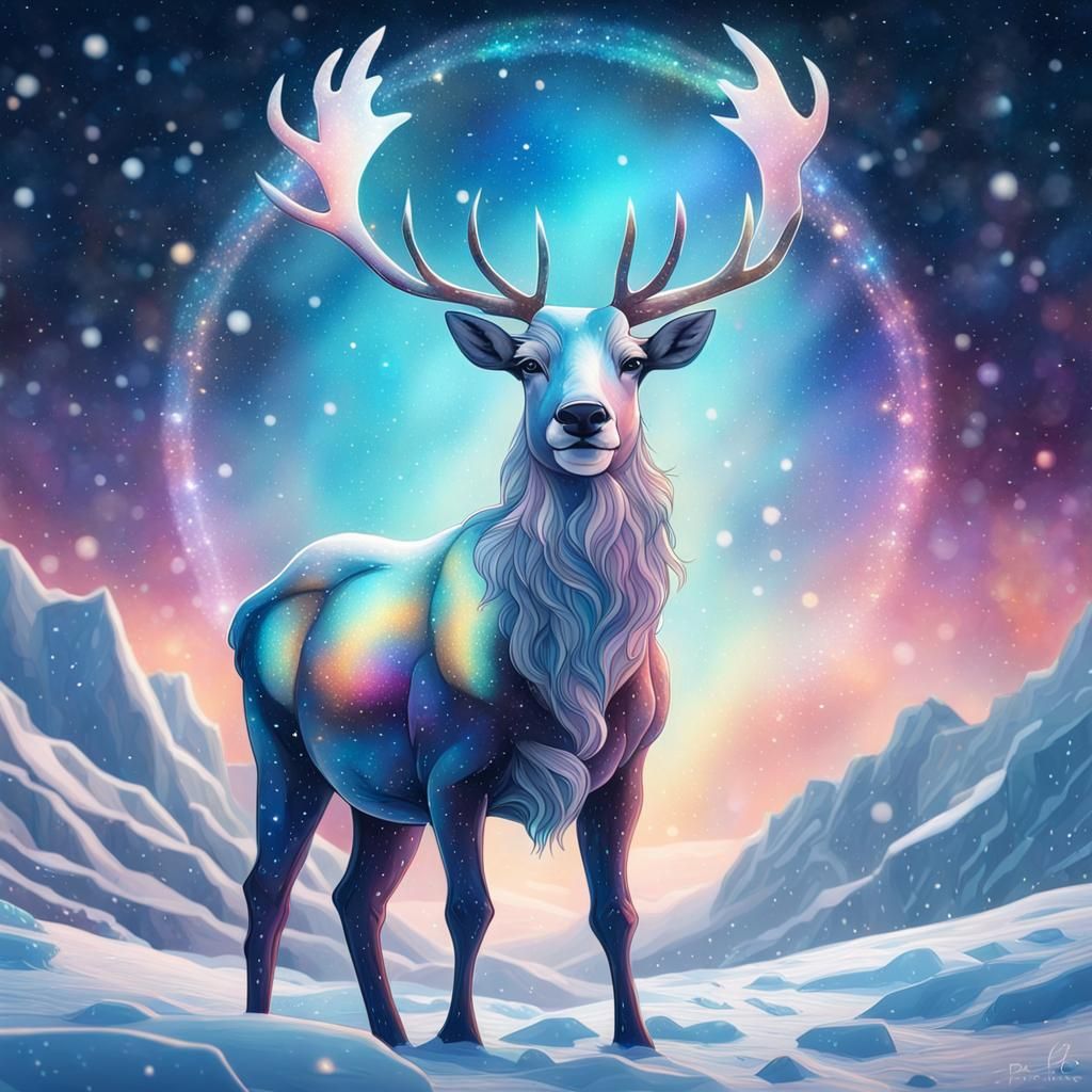 Reindeer in Snowy Astral Landscape