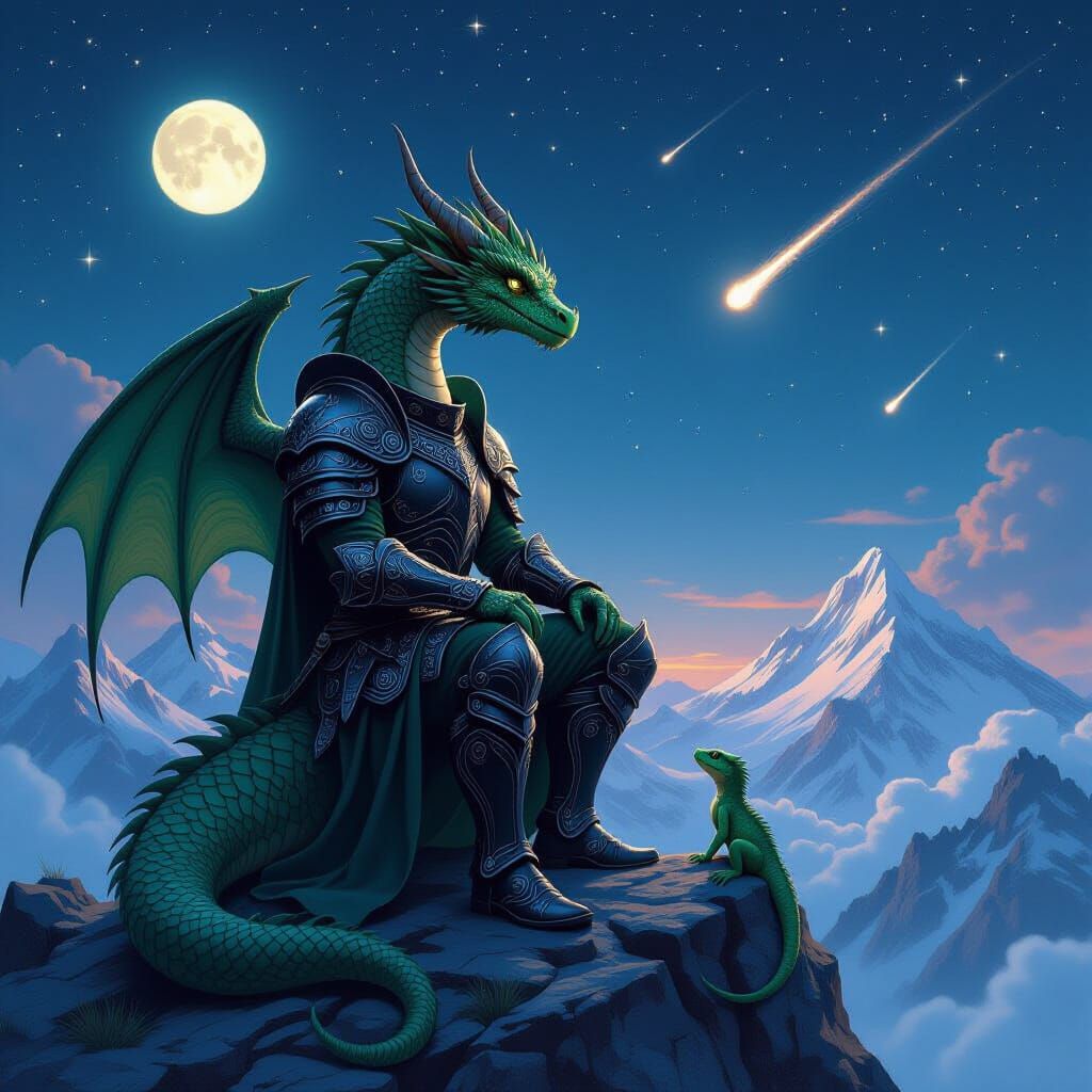 Armored Dragon and Lizard Under Lunar Glow