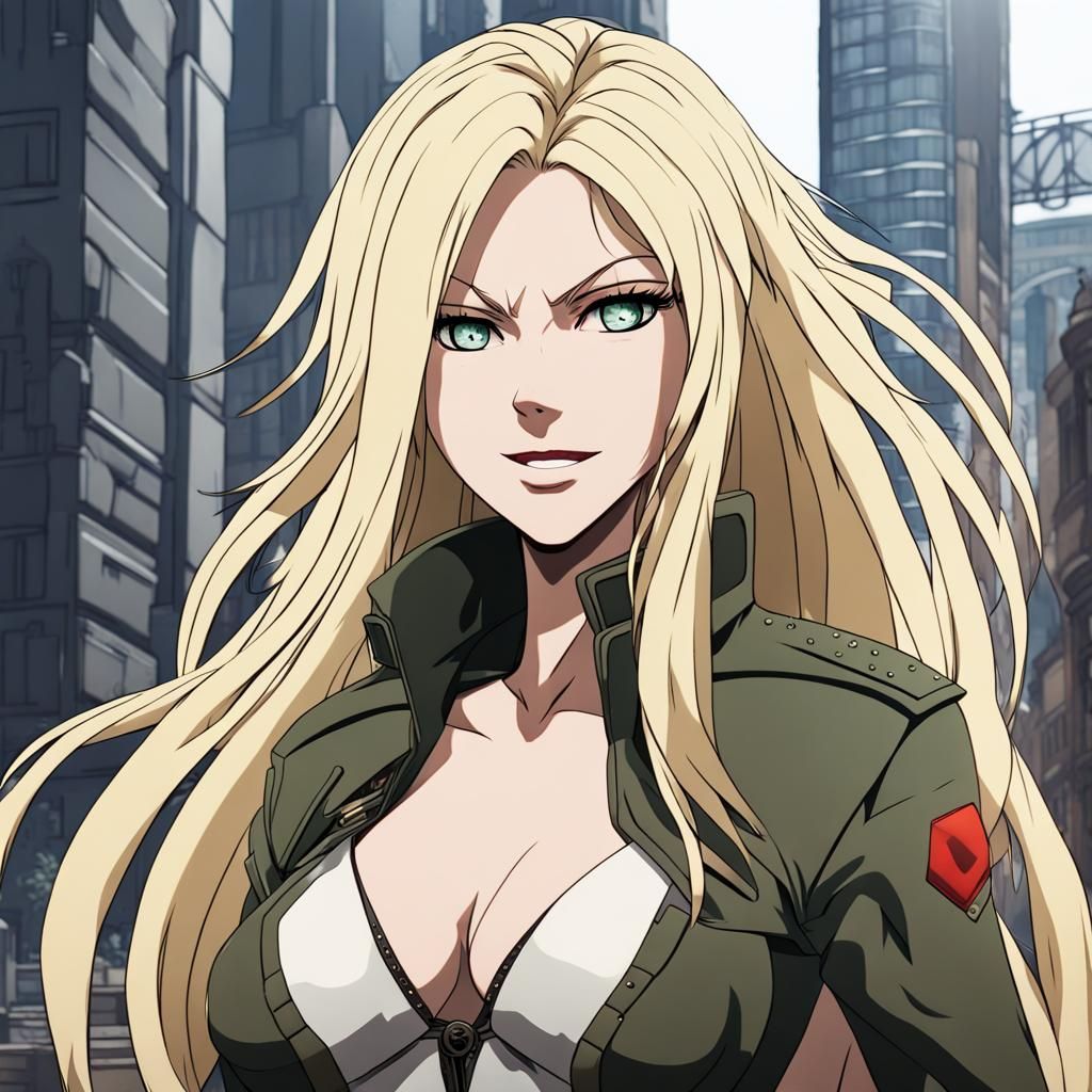 Anime Woman in Military Uniform with Sinister Smile
